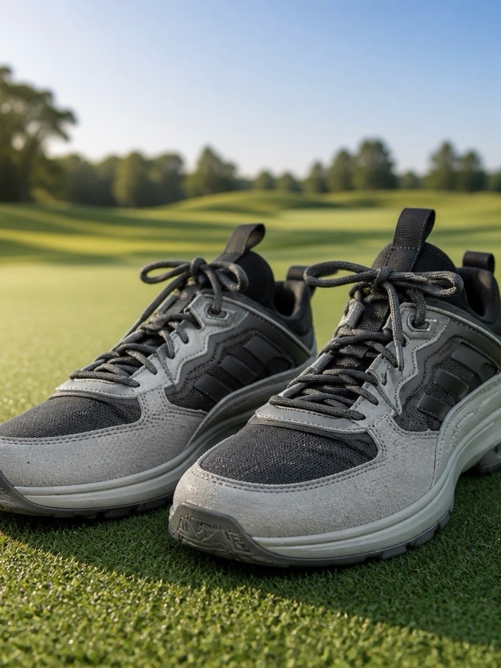 Gray and Black golf Shoes, men’s with storage bag